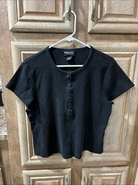 Style & Co. Black Short-Sleeve Henley Top